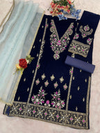 Anaita Teal Heavy Velvet Suit With Embroidery Work - Distacart