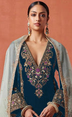 Anaita Teal Heavy Velvet Suit With Embroidery Work - Distacart
