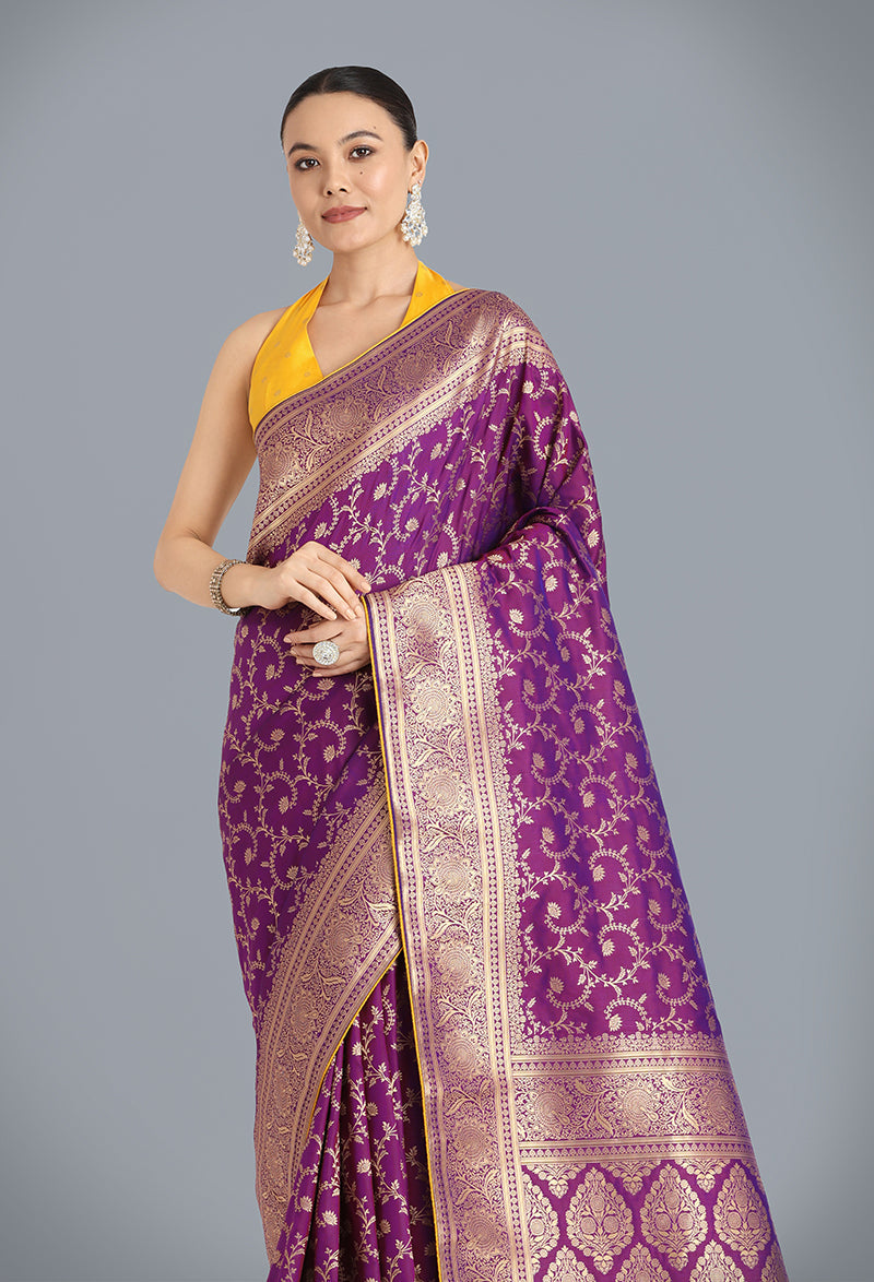 Monjolika Fashion Purple Color Banarasi Silk Wedding Collection Saree - Distacart