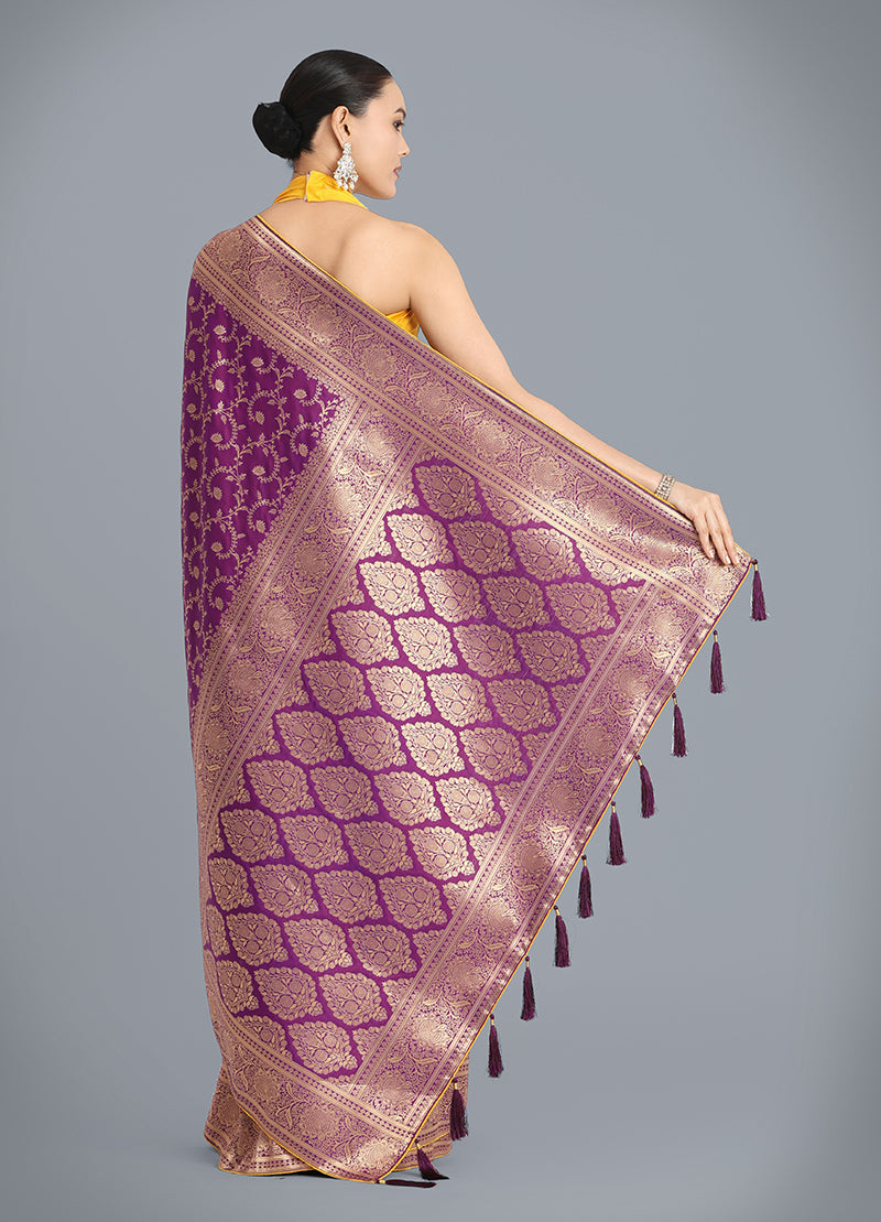 Monjolika Fashion Purple Color Banarasi Silk Wedding Collection Saree - Distacart