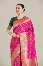 Monjolika Fashion Rani Pink Color Banarasi Silk Wedding Collection Saree - Distacart