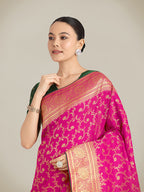 Monjolika Fashion Rani Pink Color Banarasi Silk Wedding Collection Saree - Distacart