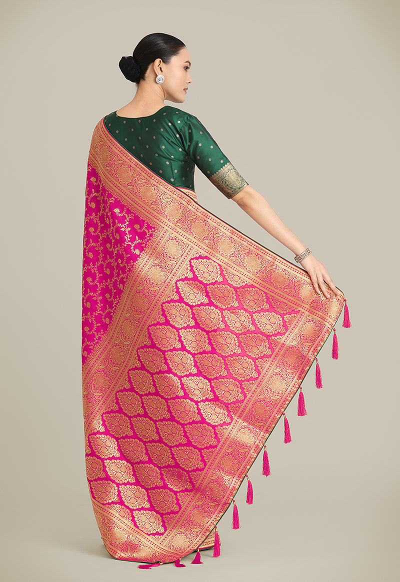 Monjolika Fashion Rani Pink Color Banarasi Silk Wedding Collection Saree - Distacart