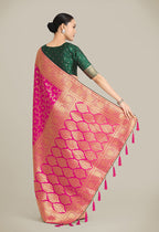 Monjolika Fashion Rani Pink Color Banarasi Silk Wedding Collection Saree - Distacart