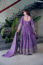 Lorenvalley Fashion Lavender Shimmer Silk Embroidery Sequins Work Anarkali Gown with Dupatta - Distacart