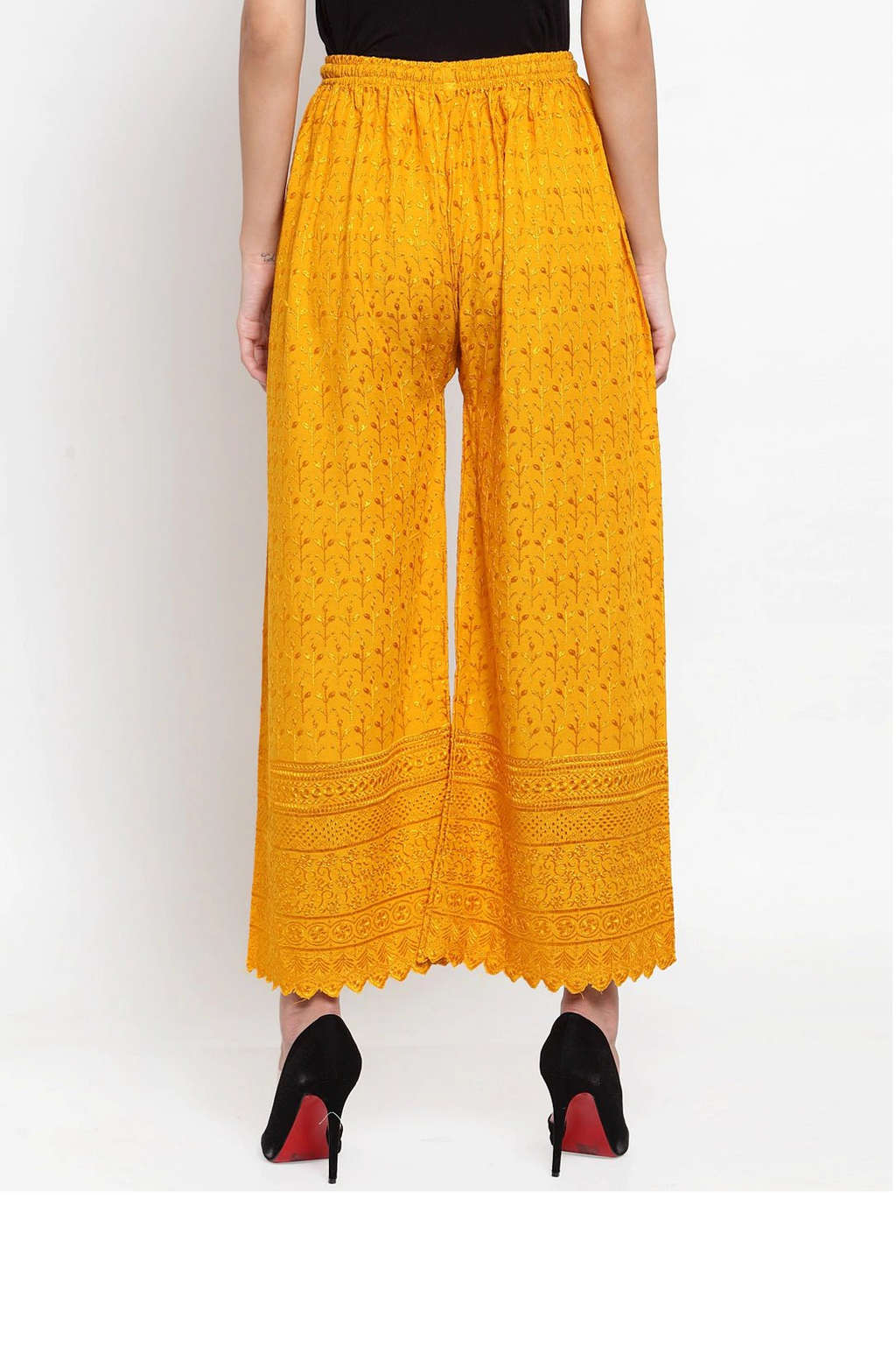 PAVONINE Mustard Color Full Chikankari Rayon Fabric Sharara For Women - Distacart