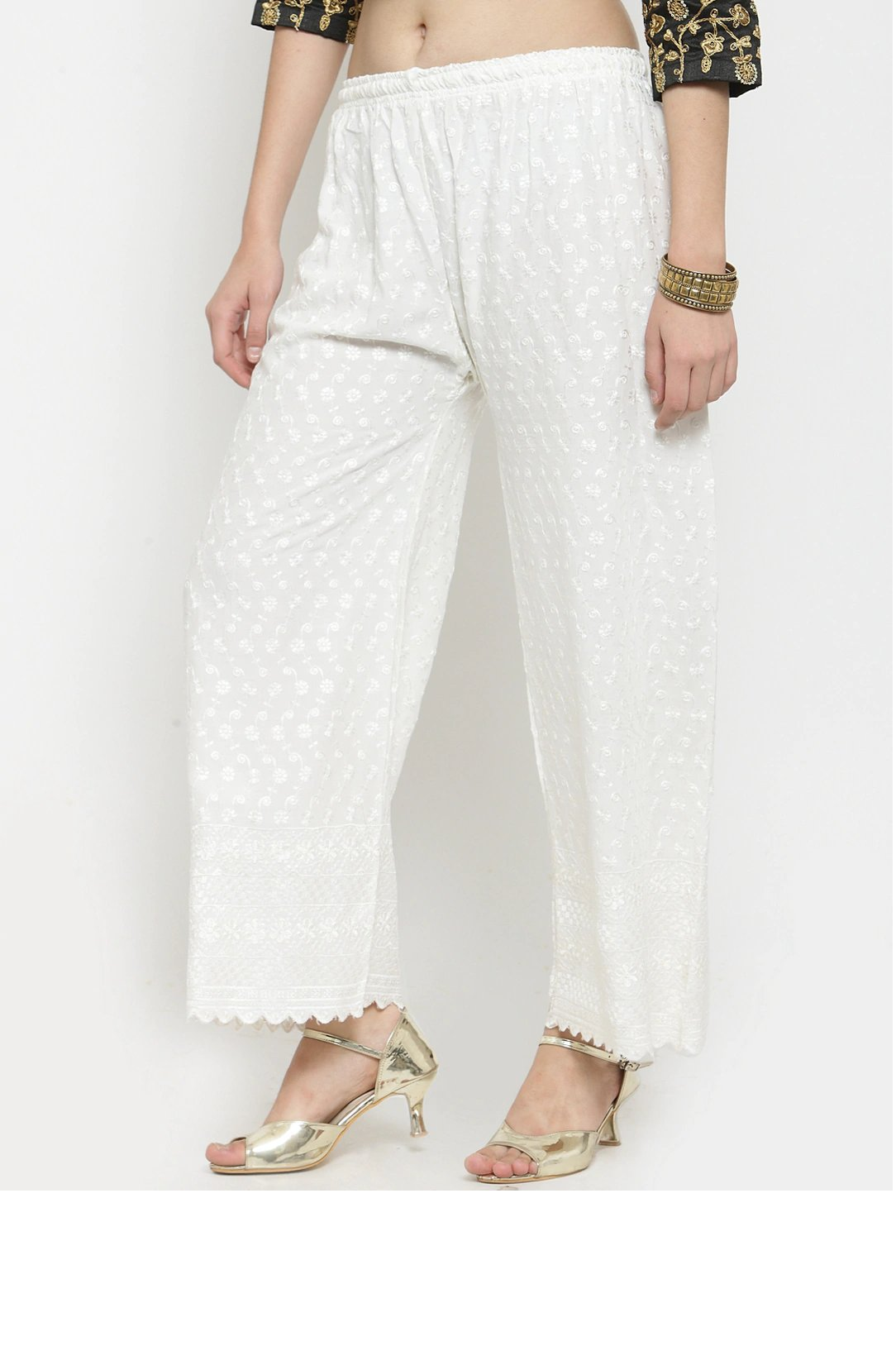 PAVONINE Off White Color Full Chikankari Rayon Fabric Sharara For Women - Distacart