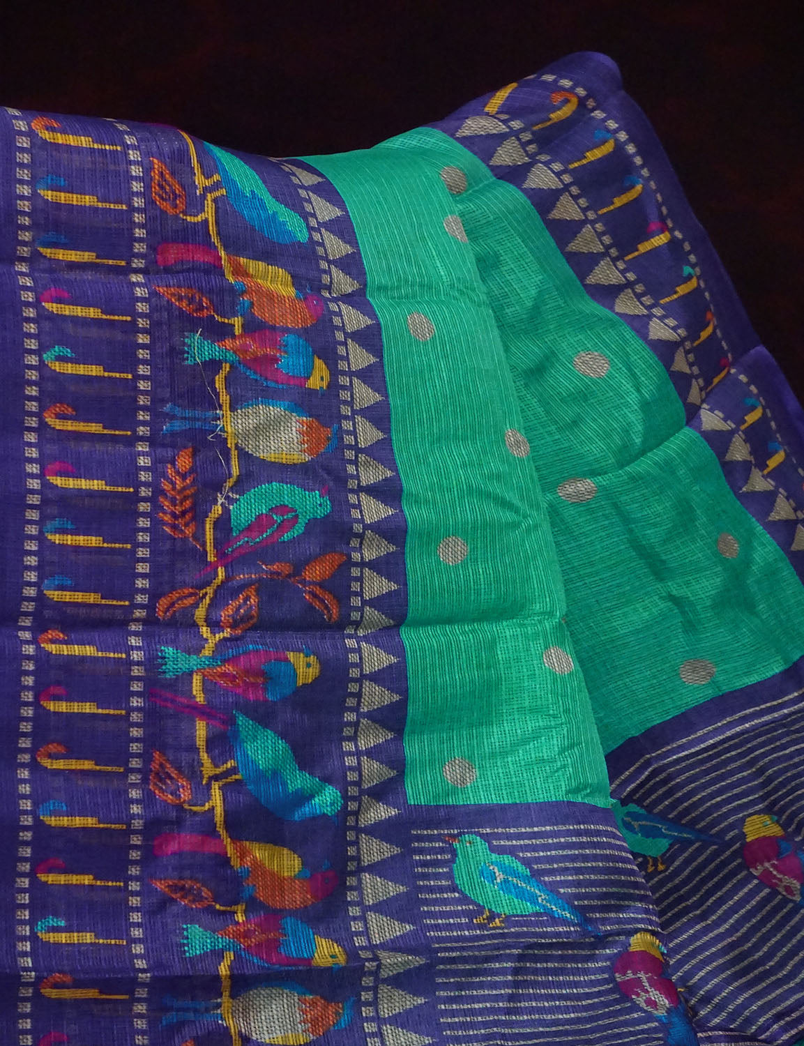 Rama Green With Contrast Navy Blue Printed Semi Soft Silk Saree By Gayathri Reddy Designer Studio