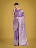 Monjolika Fashion Dusty Lavender Weaving Banarasi Satin Silk Trendy Saree For Festival - Distacart