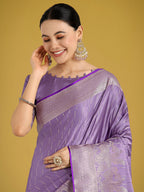 Monjolika Fashion Dusty Lavender Weaving Banarasi Satin Silk Trendy Saree For Festival - Distacart
