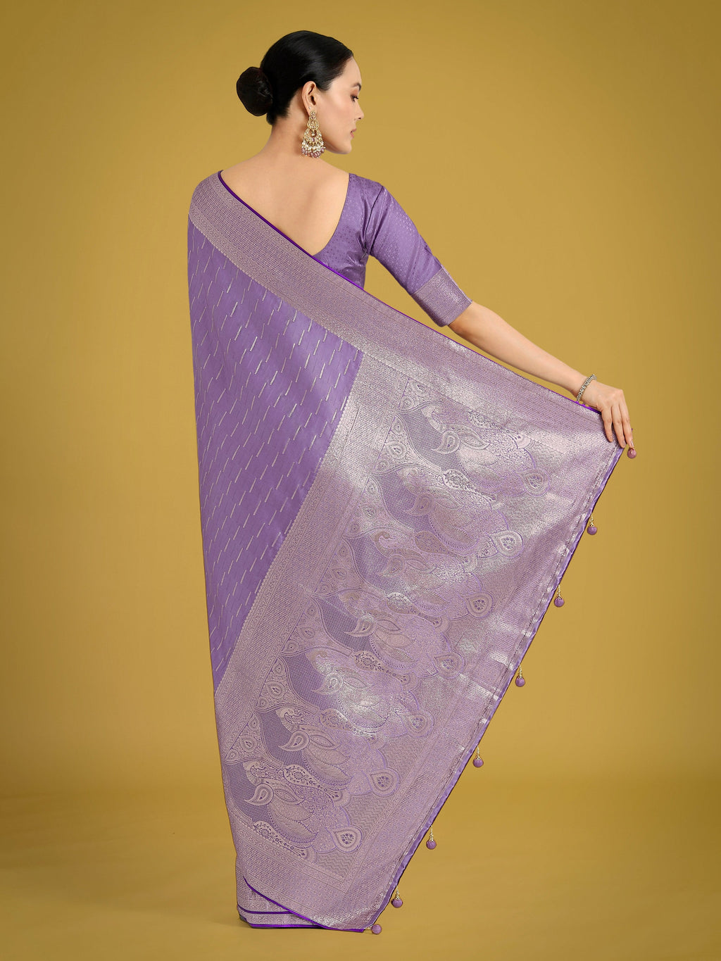 Monjolika Fashion Dusty Lavender Weaving Banarasi Satin Silk Trendy Saree For Festival - Distacart