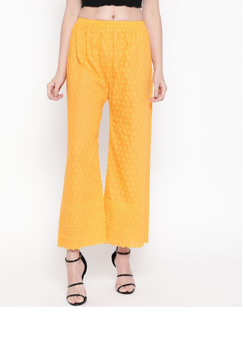 PAVONINE Yellow Color Full Chikankari Rayon Fabric Sharara For Women - Distacart