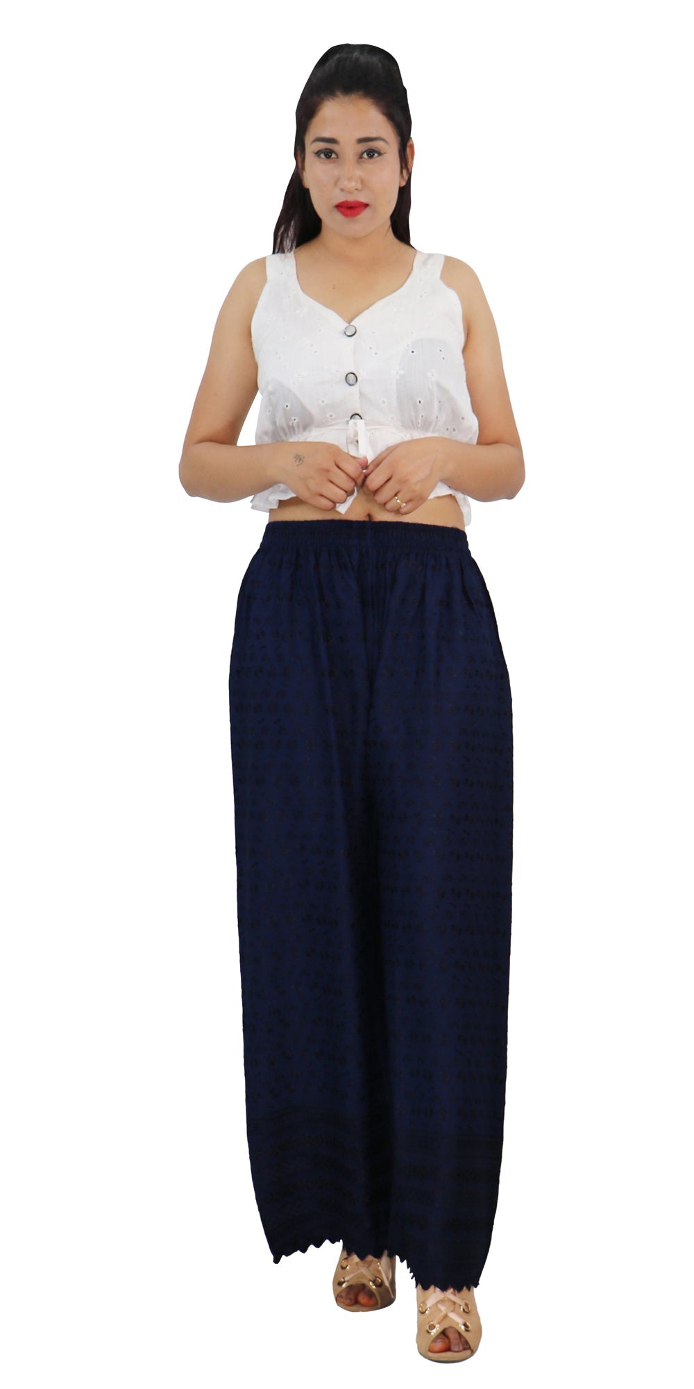 PAVONINE Navy Blue Color Full Chikankari Rayon Fabric Sharara For Women - Distacart