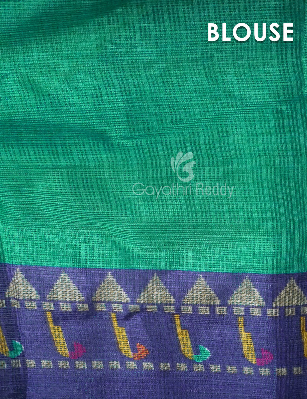 Rama Green With Contrast Navy Blue Printed Semi Soft Silk Saree By Gayathri Reddy Designer Studio