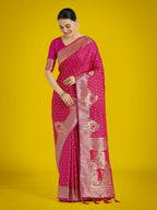Monjolika Fashion Gorgeous Rani Pink Woven Banarasi Satin Designer Silk Saree - Distacart