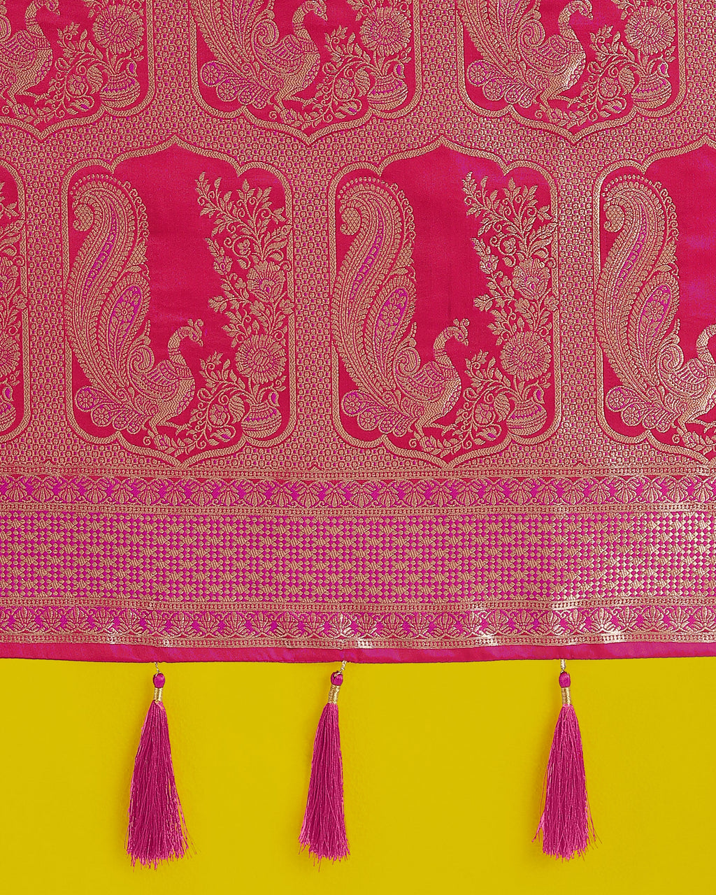 Monjolika Fashion Gorgeous Rani Pink Woven Banarasi Satin Designer Silk Saree - Distacart
