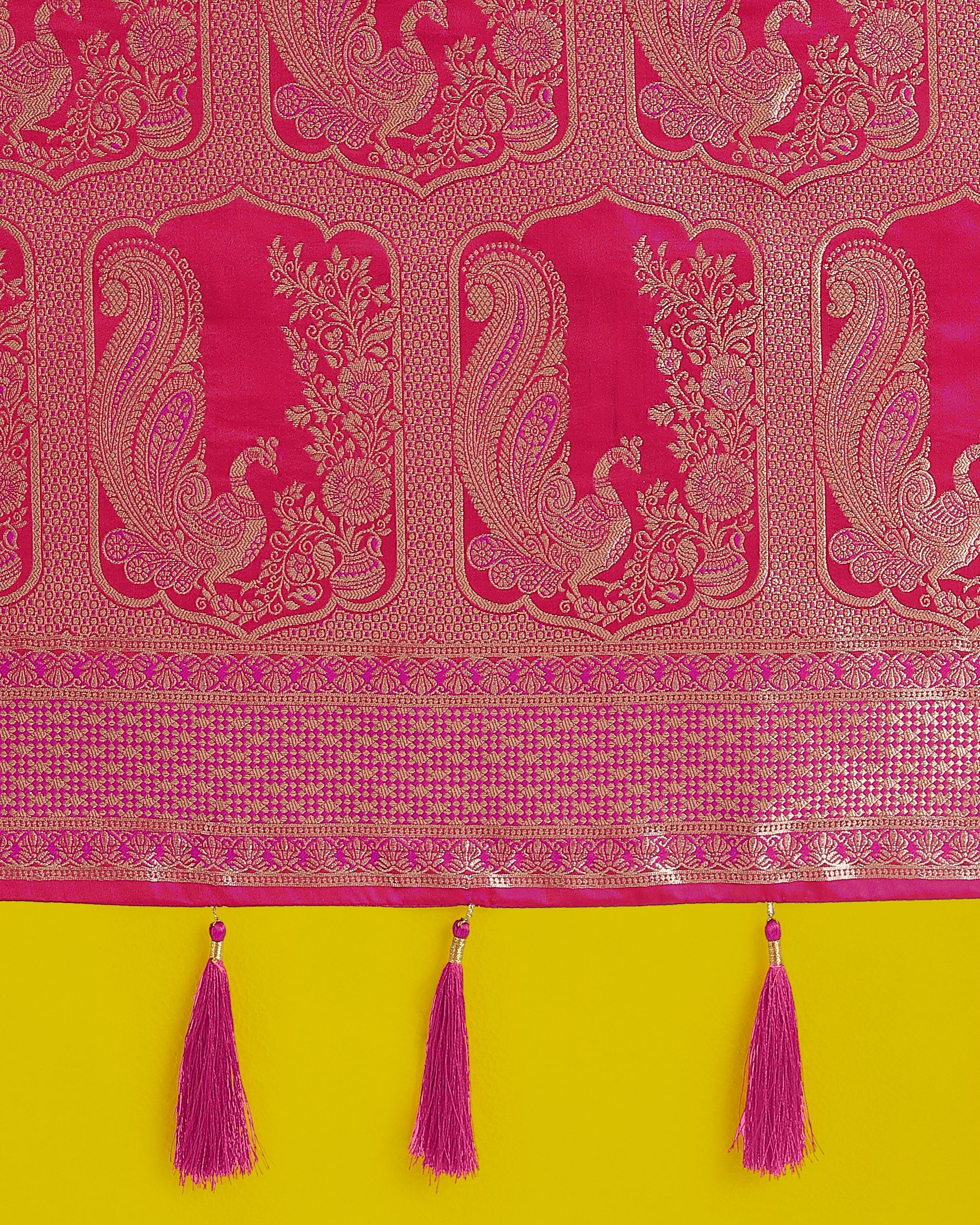 Monjolika Fashion Gorgeous Rani Pink Woven Banarasi Satin Designer Silk Saree - Distacart