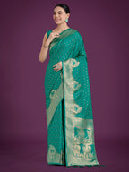 Monjolika Fashion Gorgeous Turquoise Woven Banarasi Satin Designer Silk Saree - Distacart