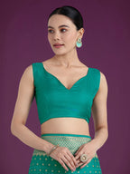 Monjolika Fashion Gorgeous Turquoise Woven Banarasi Satin Designer Silk Saree - Distacart