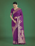 Monjolika Fashion Gorgeous Purple Woven Banarasi Satin Designer Silk Saree - Distacart