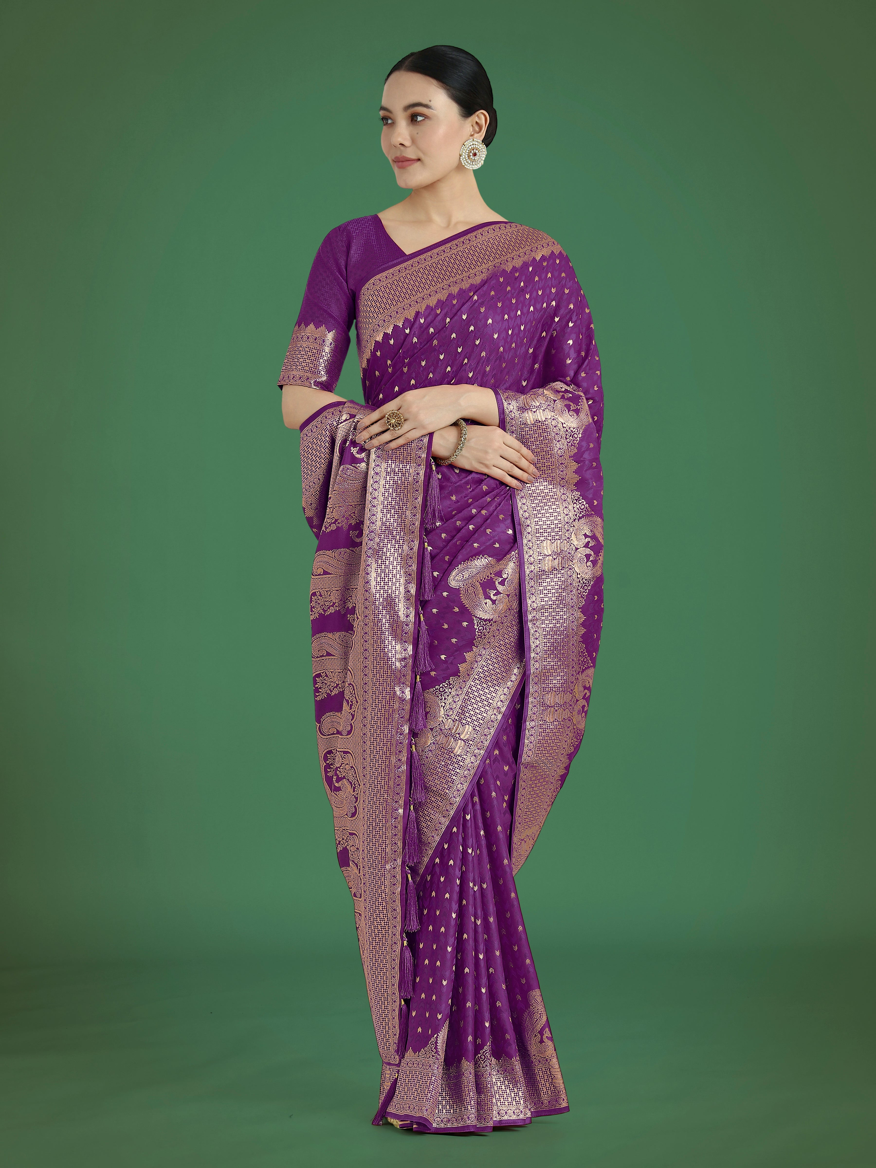 Monjolika Fashion Gorgeous Purple Woven Banarasi Satin Designer Silk Saree - Distacart