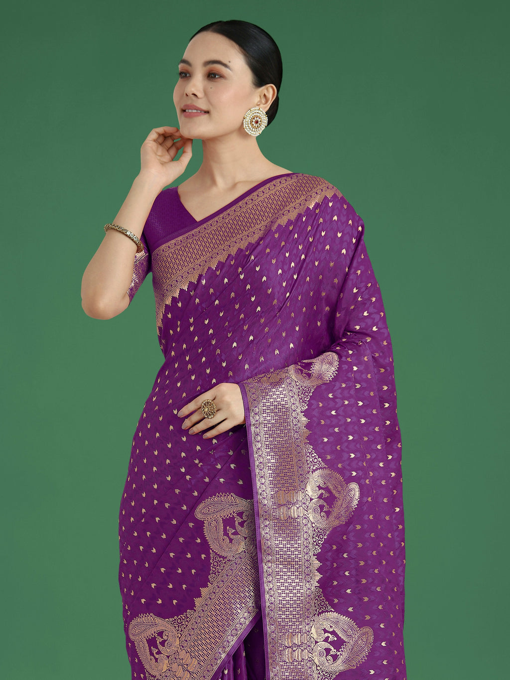 Monjolika Fashion Gorgeous Purple Woven Banarasi Satin Designer Silk Saree - Distacart