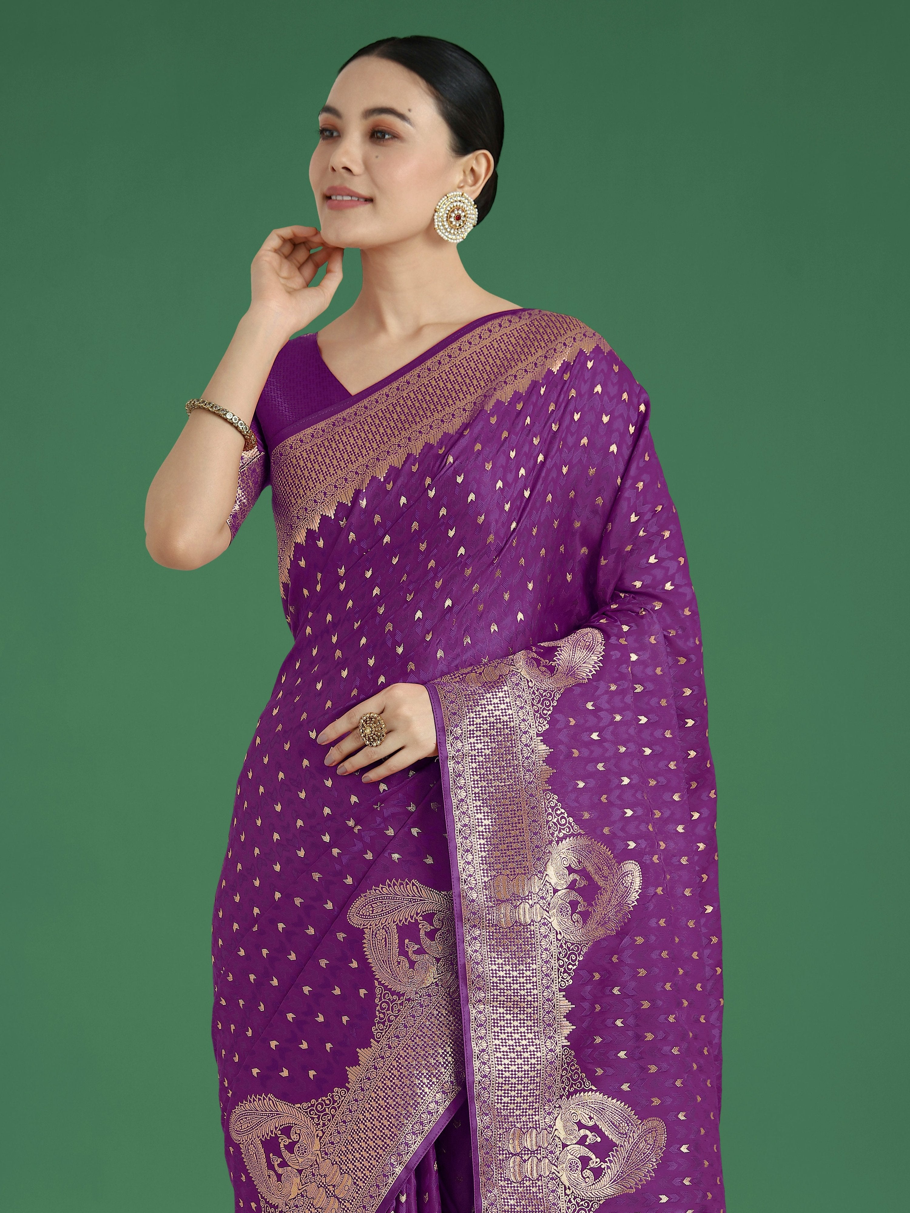 Monjolika Fashion Gorgeous Purple Woven Banarasi Satin Designer Silk Saree - Distacart