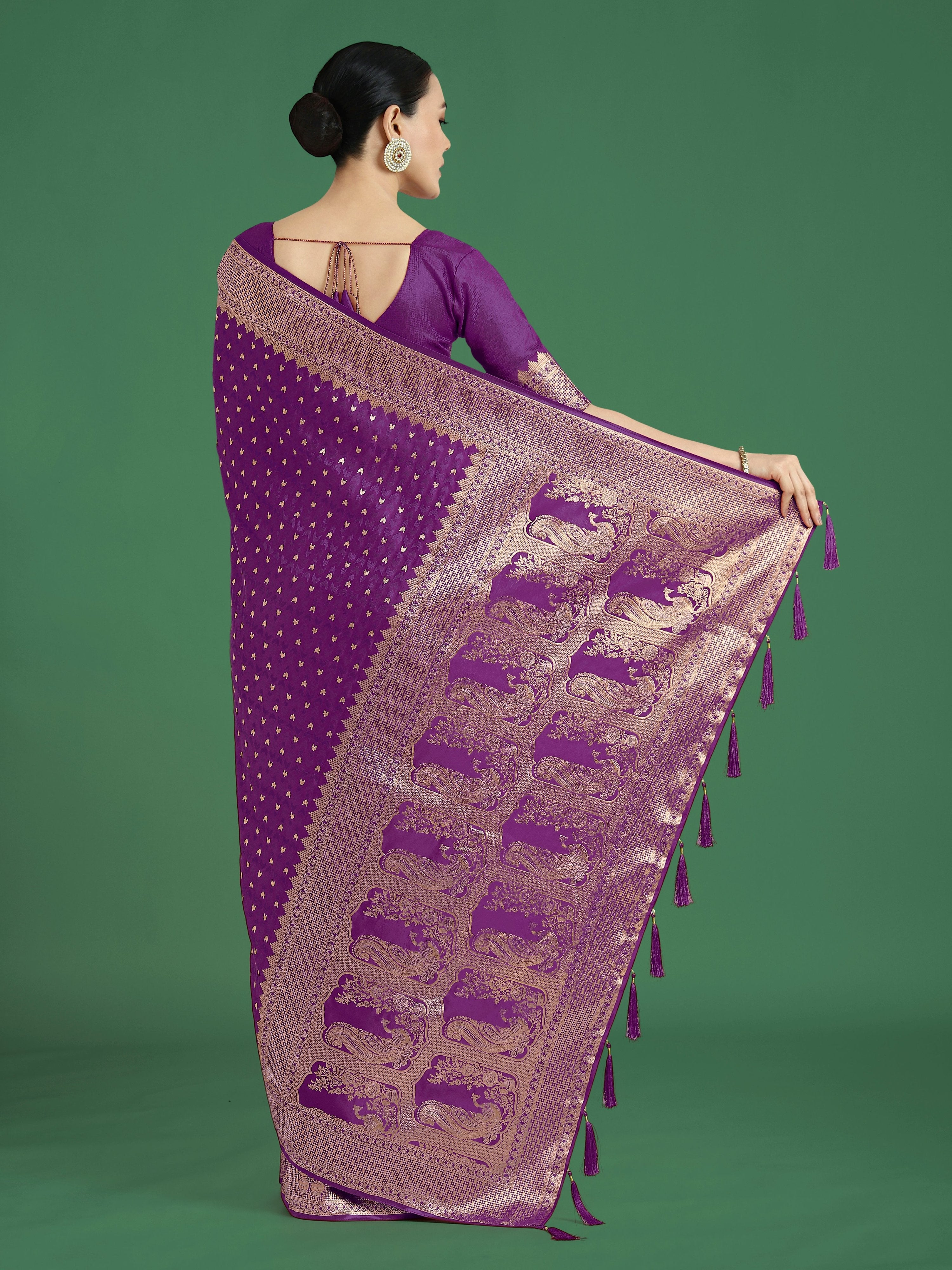 Monjolika Fashion Gorgeous Purple Woven Banarasi Satin Designer Silk Saree - Distacart
