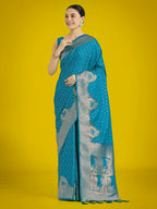 Monjolika Fashion Gorgeous Cyan blue Woven Banarasi Satin Designer Silk Saree - Distacart