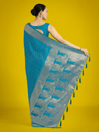 Monjolika Fashion Gorgeous Cyan blue Woven Banarasi Satin Designer Silk Saree - Distacart