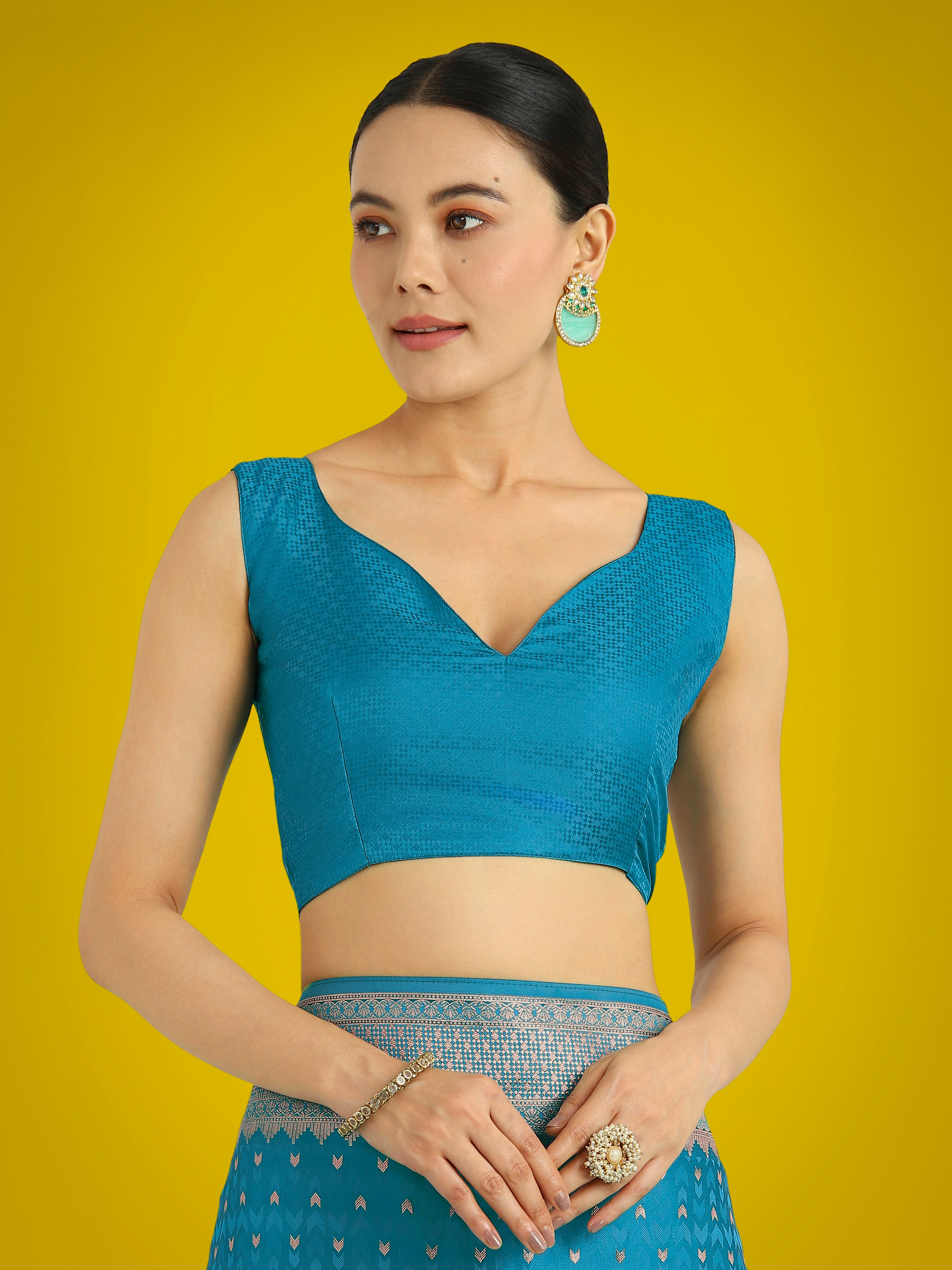 Monjolika Fashion Gorgeous Cyan blue Woven Banarasi Satin Designer Silk Saree - Distacart