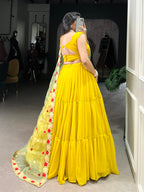 Lorenvalley Yellow Georgette Plain Lehenga Choli with Embroidery work Dupatta