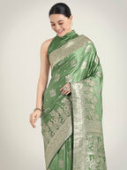 Monjolika Fashion Green Color Banarasi Satin Silk Zari Weaving Festival Saree - Distacart