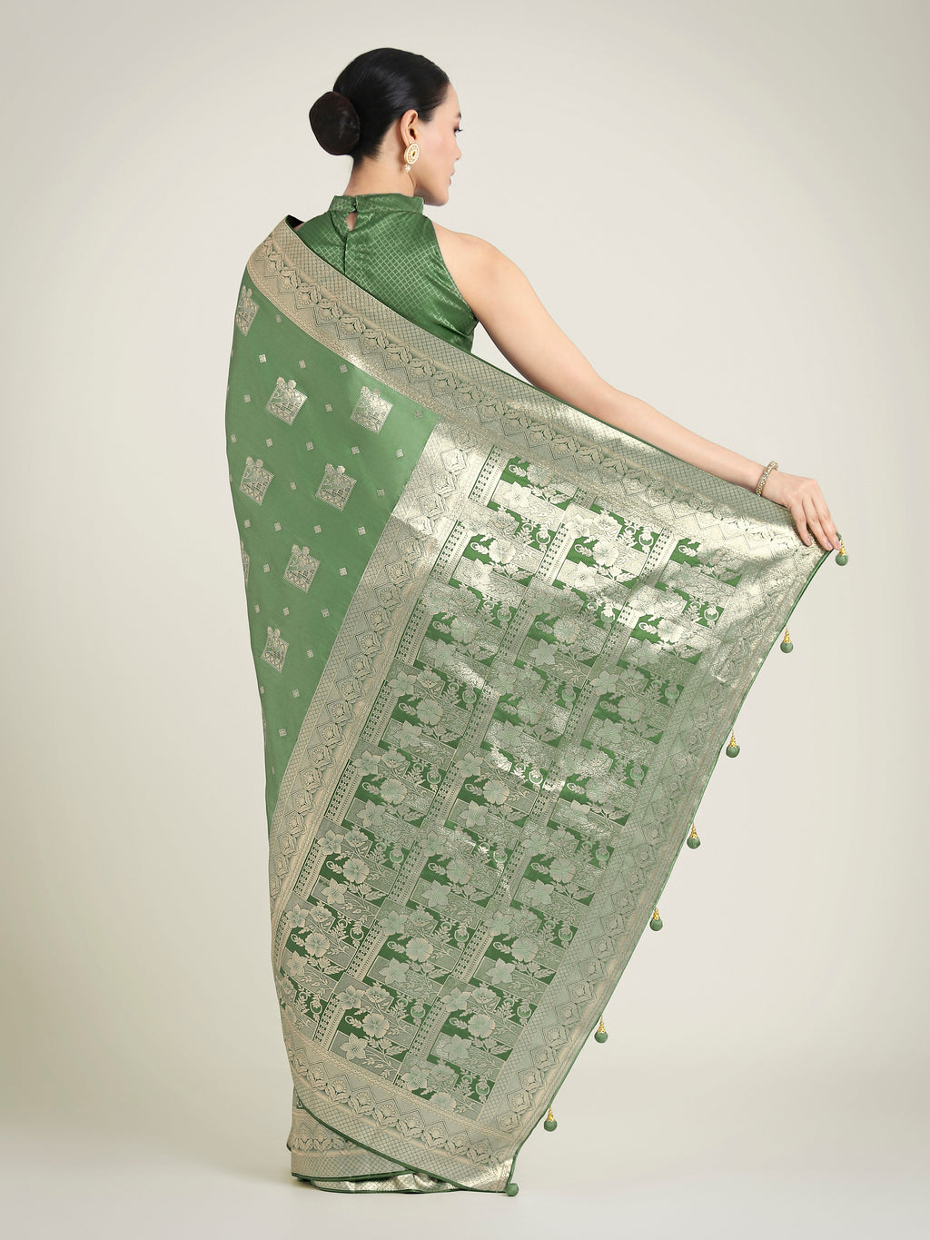 Monjolika Fashion Green Color Banarasi Satin Silk Zari Weaving Festival Saree - Distacart