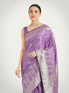 Monjolika Fashion Lavender Color Banarasi Satin Silk Zari Weaving Festival Saree