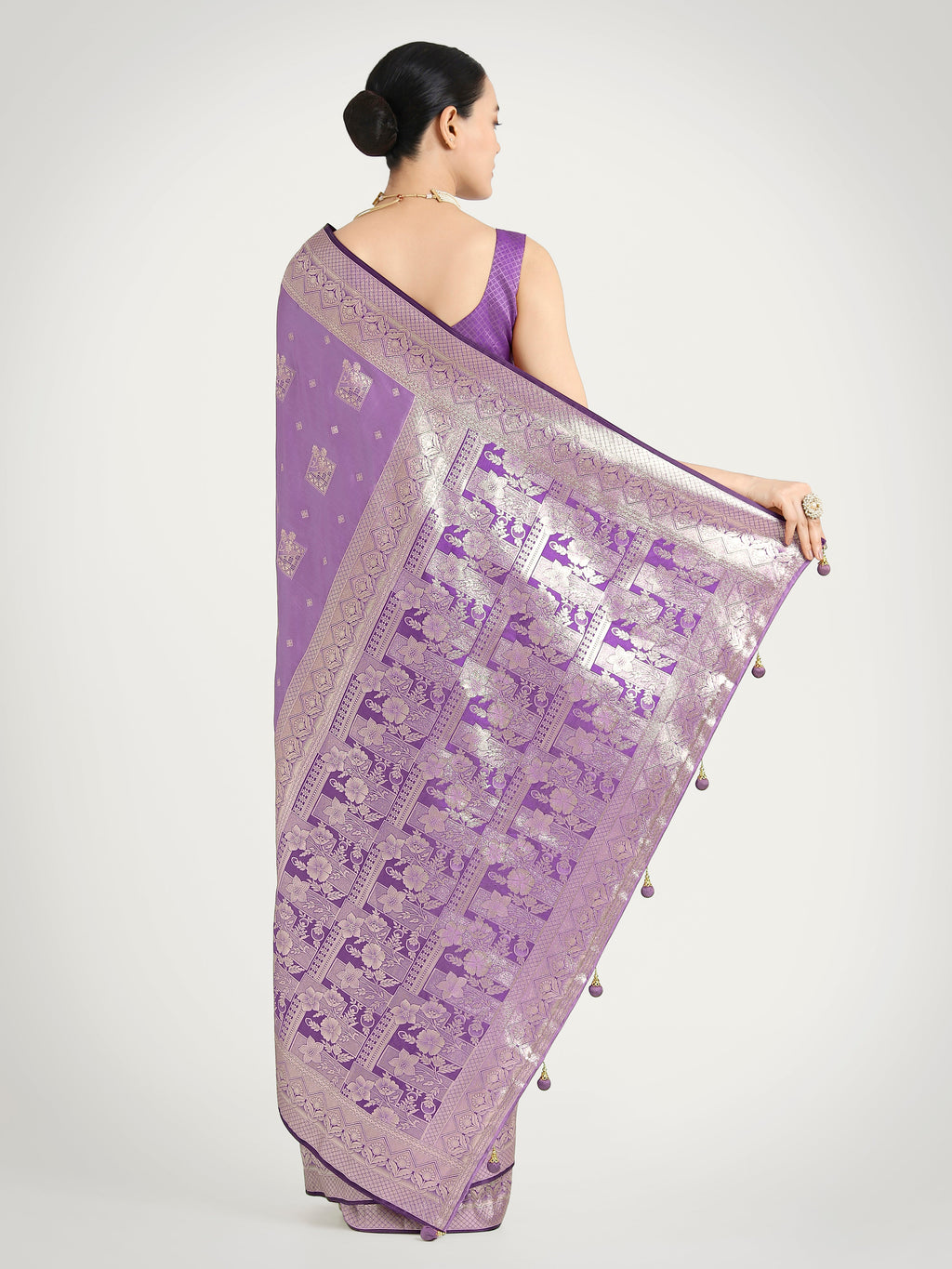 Monjolika Fashion Lavender Color Banarasi Satin Silk Zari Weaving Festival Saree