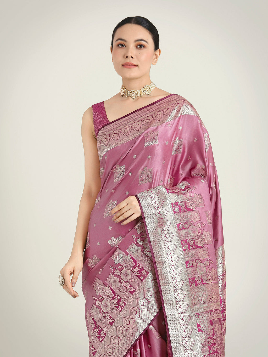 Monjolika Fashion Rose Pink Color Banarasi Satin Silk Zari Weaving Festival Saree - Distacart