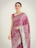 Monjolika Fashion Rose Pink Color Banarasi Satin Silk Zari Weaving Festival Saree - Distacart