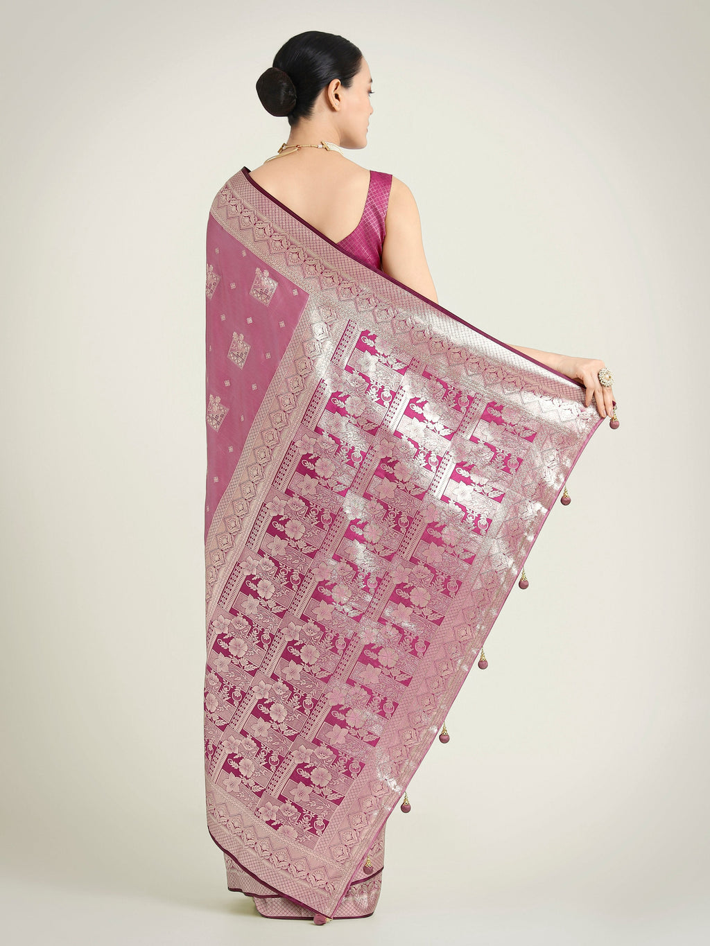 Monjolika Fashion Rose Pink Color Banarasi Satin Silk Zari Weaving Festival Saree - Distacart