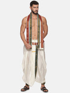 Sethukrishna Men Cream Solid Readymade Dhoti Pants With Angavastram - Distacart