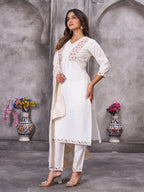 Lorenvalley Fashion White Roman Silk Multi Embroidery Sequins With Hand Work Kurta Pant Dupatta - Distacart