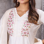 Lorenvalley Fashion White Roman Silk Multi Embroidery Sequins With Hand Work Kurta Pant Dupatta - Distacart