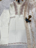 Lorenvalley Fashion White Roman Silk Multi Embroidery Sequins With Hand Work Kurta Pant Dupatta - Distacart