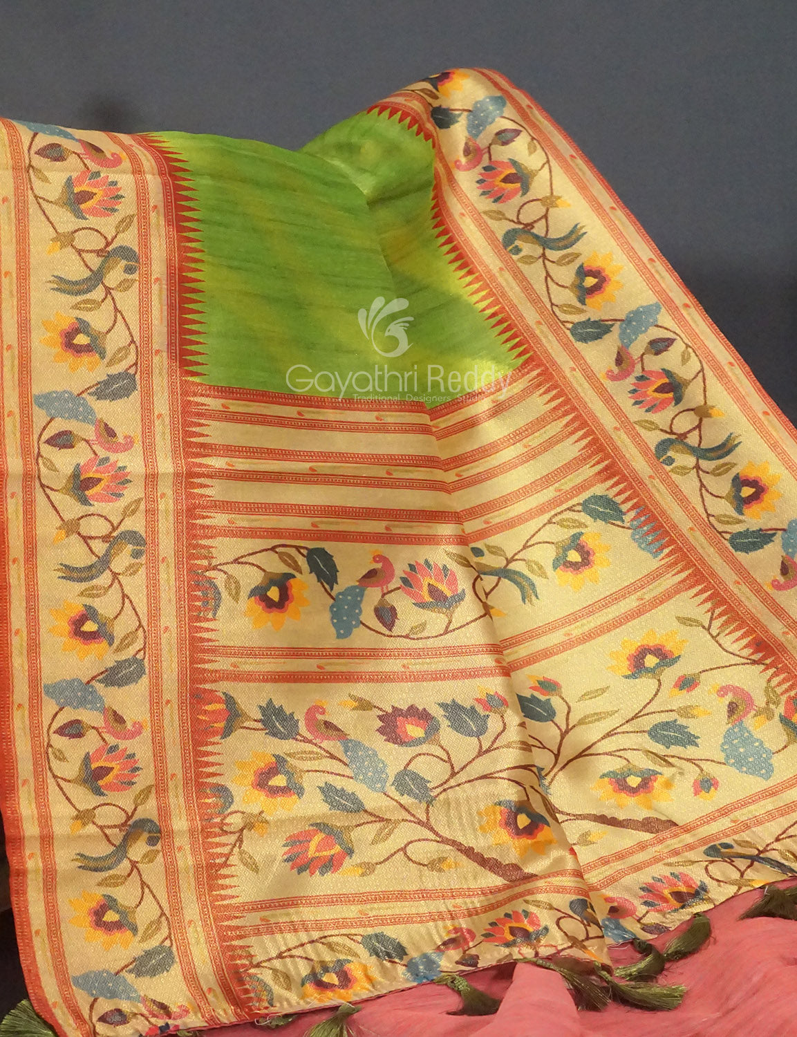 Parrot Green Colour Leheriya Design Regular Wear Saree By Gayathri Reddy Designer Studio