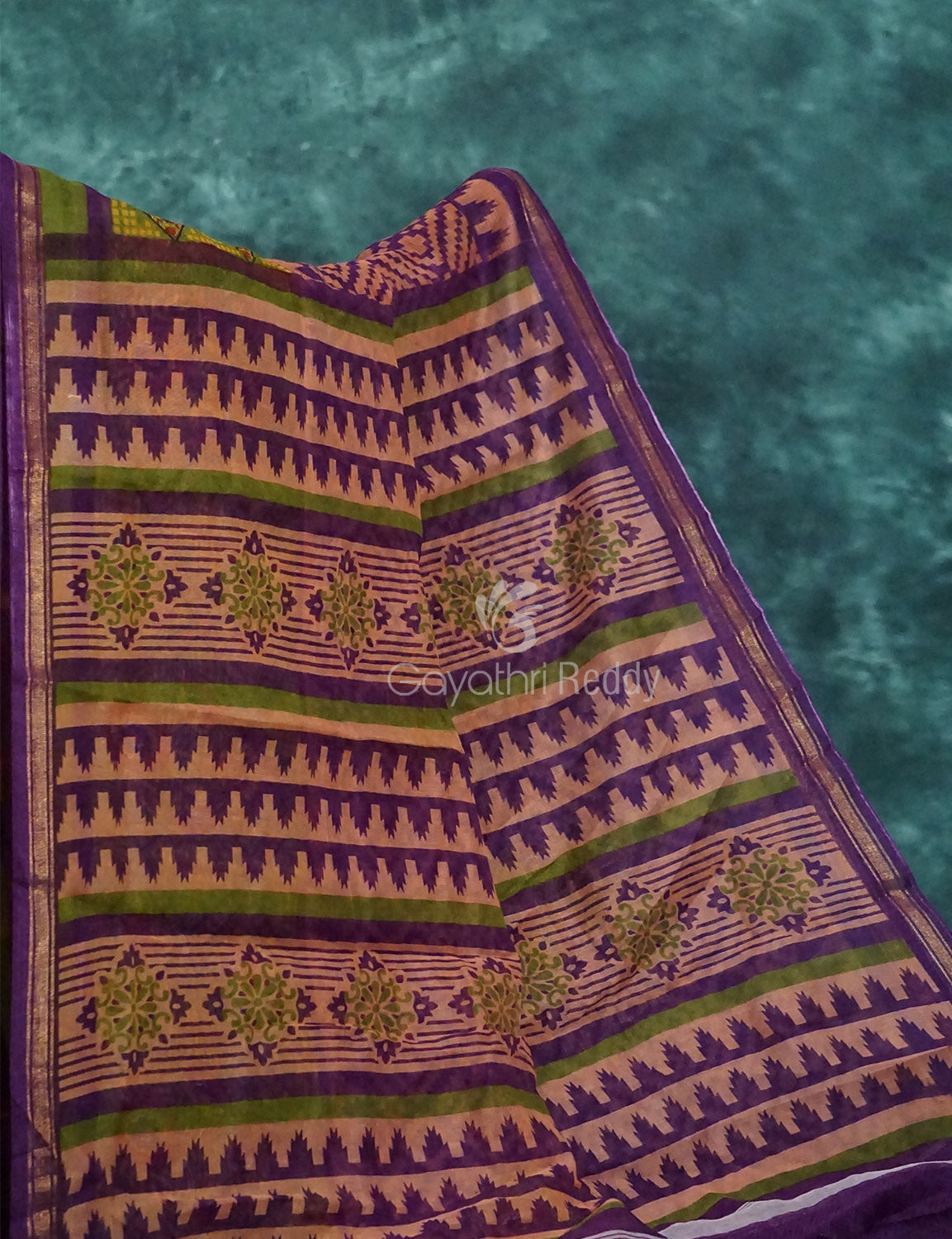 Light Orange And Purple Colour Printed Semi Chanderi Saree By Gayathri Reddy Designer Studio
