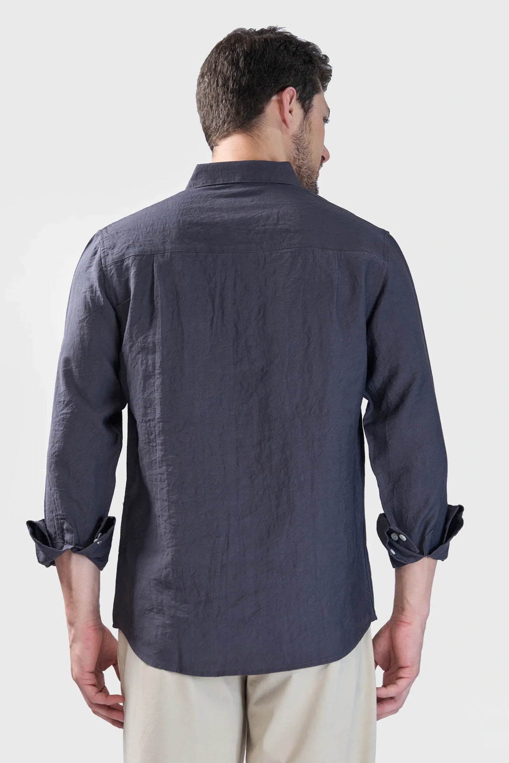 Xkind Dark Grey Crush Wrinkled Regular Fit Shirt