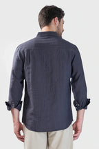 Xkind Dark Grey Crush Wrinkled Regular Fit Shirt