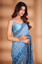 Teeya Creation Blue Color Georgette Embroidery Work Saree - Distacart