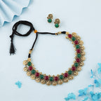 Tehzeeb Creations Green And Maroon Colour Gold-Polished Stone Jewellery Choker Necklace Set With Matching Pair of Stud Earrings