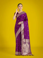 Monjolika Fashion Divine Purple Soft Banarasi Satin Silk Saree With Blouse Piece - Distacart